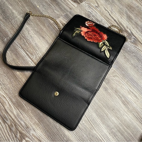 Black Faux Leather Cross Body with Rose Embroidery - Picture 3 of 4